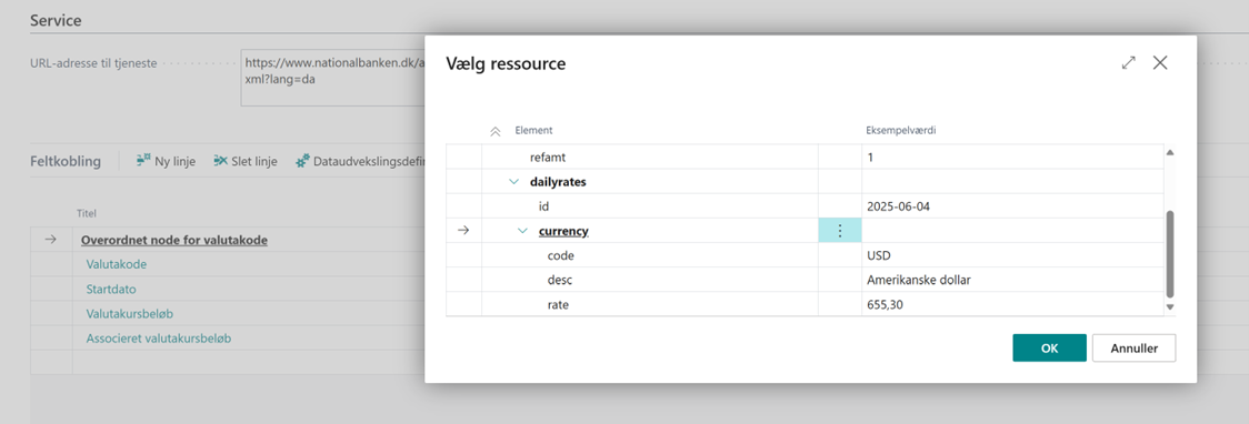 Konfiguration af overordnet node for valutakode